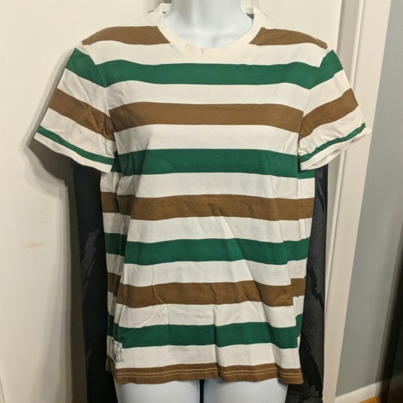Big Rooster Brown Green & Cream Striped T-shirt - Picture 1 of 4